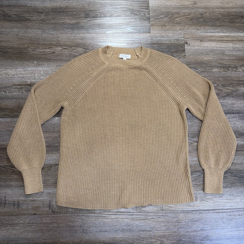 Jessica Simpson Camel Tan Ribbed Knit Raglan Sweater Womens L Classic Crewneck